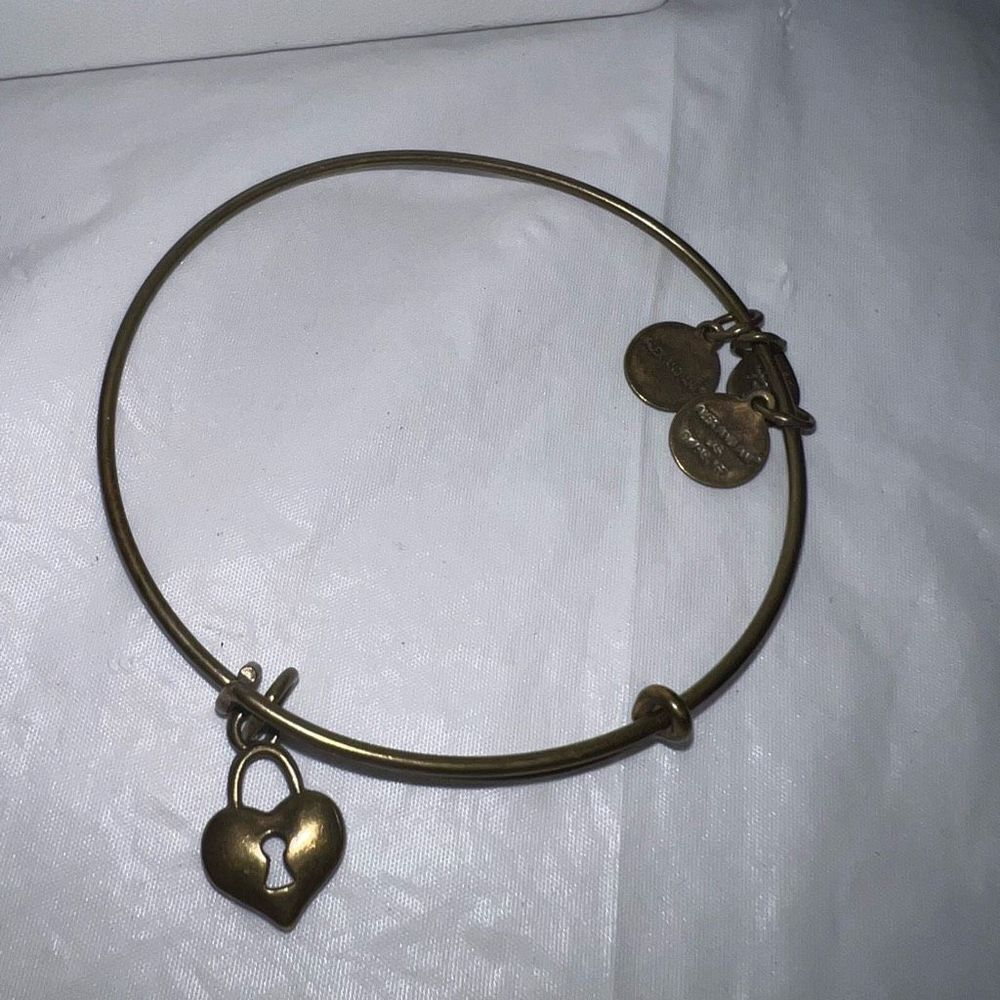 Alex and Ani Burnished Gold Heart Lock Charm Bracelet